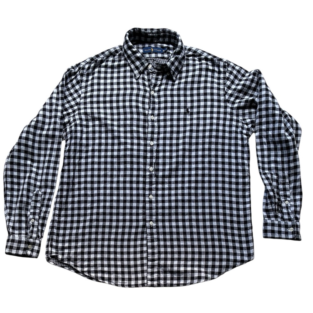Ralph Lauren Black and White Checkered Casual Button Down Shirt